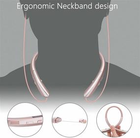 img 3 attached to 🎧 Rose Gold Retractable Bluetooth Headphones Neckband - Premium Wireless Headsets with Noise Canceling & Mic for iPhone, Samsung, Android, iPad, PC