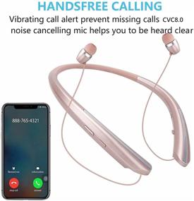 img 2 attached to 🎧 Rose Gold Retractable Bluetooth Headphones Neckband - Premium Wireless Headsets with Noise Canceling & Mic for iPhone, Samsung, Android, iPad, PC