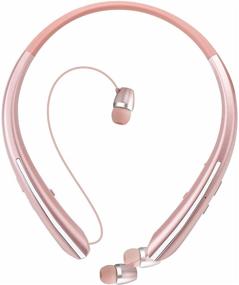 img 4 attached to 🎧 Rose Gold Retractable Bluetooth Headphones Neckband - Premium Wireless Headsets with Noise Canceling & Mic for iPhone, Samsung, Android, iPad, PC