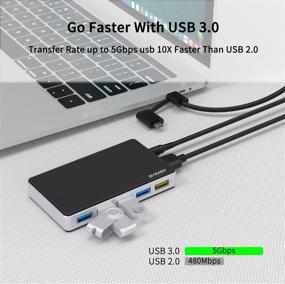 img 3 attached to 🔌 BYEASY 7-Port Powered USB 3.0 Hub with USB 3.1, Long Cable, Power Adapter, BC 1.2 Charging Port - for iMac, MacBook Pro/Air, Mac Pro, PS4, PC, Laptop