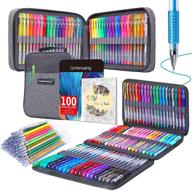 🖍️ 200 piece gel pen set with 100 vibrant colors & refills - fine-tip glitter gel pens for kids, adults, coloring books, crafts, scrapbooks, bullet journaling - comes with canvas bag logo