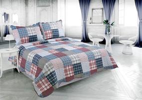 img 3 attached to Ultra Soft Marina Decoration Rich Printed Stitching Coverlet Bedspread Set with 2 Quilted Shams - Modern Multi Color Plaid Pattern, Queen/Full Size - Perfect for Summer Quilt