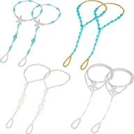 украшения для ног девушек/женщин: украшенные бирюзовыми бусинами звездочки и жемчуг - босоножки на пляж (набор из 4 пар) логотип