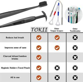 img 2 attached to TOKII Tongue Scraper Cleaner with Toothbrush and Gum Brush: Ultimate Breath Freshening Tool with Hygiene Stand and Soft Bamboo Charcoal Bristles