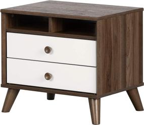 img 3 attached to 🌰 Natural Walnut and Pure White Yodi 2-Drawer Nightstand by South Shore