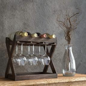 img 3 attached to Cava Solid Wood Wine and Glass Rack: Rustic Walnut Tabletop Cork Storage Tray & Bottle Holder