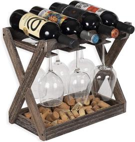 img 2 attached to Cava Solid Wood Wine and Glass Rack: Rustic Walnut Tabletop Cork Storage Tray & Bottle Holder