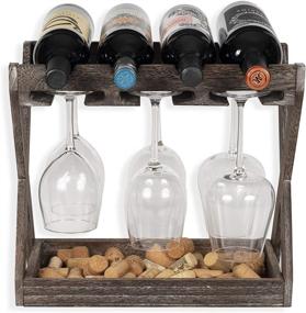 img 1 attached to Cava Solid Wood Wine and Glass Rack: Rustic Walnut Tabletop Cork Storage Tray & Bottle Holder