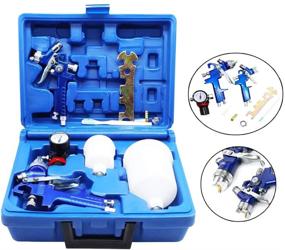 img 3 attached to 🔫 ROIKETU 2 Set HVLP Air Gravity Spray Gun: Dual Copper Nozzles 0.8mm & 1.4mm, Pressure Gauge Included