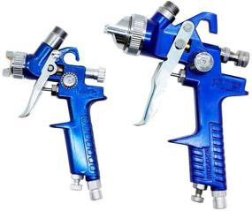 img 1 attached to 🔫 ROIKETU 2 Set HVLP Air Gravity Spray Gun: Dual Copper Nozzles 0.8mm & 1.4mm, Pressure Gauge Included