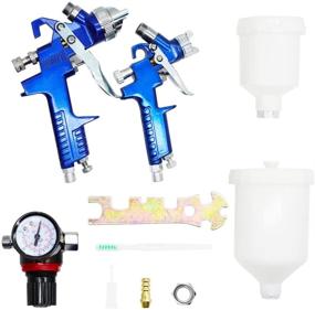 img 2 attached to 🔫 ROIKETU 2 Set HVLP Air Gravity Spray Gun: Dual Copper Nozzles 0.8mm & 1.4mm, Pressure Gauge Included