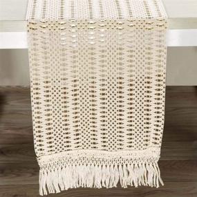 img 2 attached to AerWo Boho Macrame Table Runner with Tassels - Perfect for Bohemian, Rustic or Moroccan Wedding Table Decor - 108 Inches Long