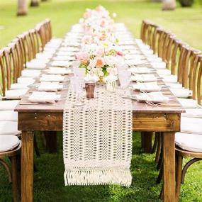 img 1 attached to AerWo Boho Macrame Table Runner with Tassels - Perfect for Bohemian, Rustic or Moroccan Wedding Table Decor - 108 Inches Long