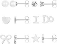 6 pairs hypoallergenic stainless steel stud earrings set for women teen girls - silver, gold, rose gold logo