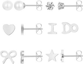 img 4 attached to 6 Pairs Hypoallergenic Stainless Steel Stud Earrings Set for Women Teen Girls - Silver, Gold, Rose Gold