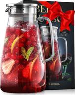 🍹 borosilicate glass pitcher with lid - 60 oz water carafe for iced tea, juice, milk, coffee, lemonade - hot & cold beverages - 1/2 gallon large jug with handle & spout - includes premium gift box logo