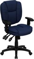 💺 mid-back navy blue fabric swivel ergonomic office chair with pillow top cushioning, arms, and multifunctional features by flash furniture logo