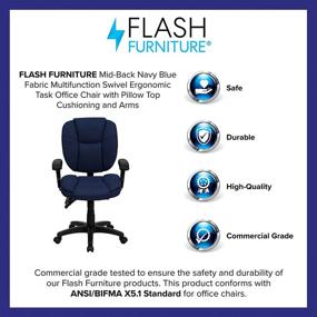 img 2 attached to 💺 Mid-Back Navy Blue Fabric Swivel Ergonomic Office Chair with Pillow Top Cushioning, Arms, and Multifunctional Features by Flash Furniture