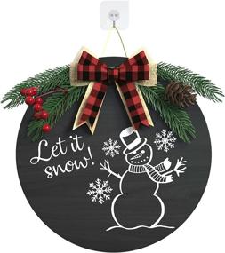 img 4 attached to ❄️ Winter Snowman Wreath Hanging Sign for Front Door, Art Study Rustic Black Round Wood Sign with Classical Buffalo Checkered Bow, Farmhouse Wooden Decor for Happy New Year Decorations (12x12 Inch)