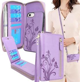 img 4 attached to Lacass For IPhone 8/7/6/IPhone SE 2020 Crossbody Chain Dual Zipper Detachable Magnetic Leather Wallet Case Cover Wristlets Wrist Strap Card Slot Money Pocket(Floral Purple)