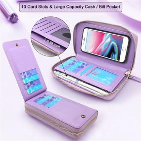 img 2 attached to Lacass For IPhone 8/7/6/IPhone SE 2020 Crossbody Chain Dual Zipper Detachable Magnetic Leather Wallet Case Cover Wristlets Wrist Strap Card Slot Money Pocket(Floral Purple)