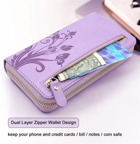 img 1 attached to Lacass For IPhone 8/7/6/IPhone SE 2020 Crossbody Chain Dual Zipper Detachable Magnetic Leather Wallet Case Cover Wristlets Wrist Strap Card Slot Money Pocket(Floral Purple)