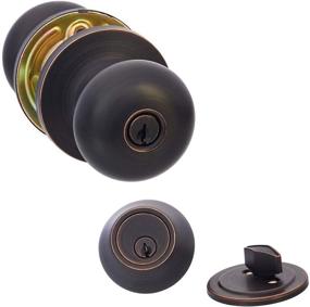 img 4 attached to Amazon Basics Exterior Door Knob and 🚪 Deadbolt Set: Round, Oil Rubbed Bronze Finish with Lock