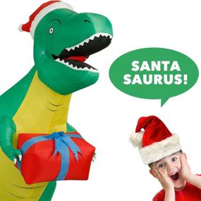 img 1 attached to 🎄 Holidayana T-Rex Dinosaur Christmas Inflatable - 8 ft Tall Tyrannosaurus Rex Gift Christmas Inflatable Outdoor Yard Decoration with LED Lights, Fan, and Stakes