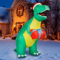 🎄 holidayana t-rex dinosaur christmas inflatable - 8 ft tall tyrannosaurus rex gift christmas inflatable outdoor yard decoration with led lights, fan, and stakes logo