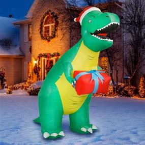 img 4 attached to 🎄 Holidayana T-Rex Dinosaur Christmas Inflatable - 8 ft Tall Tyrannosaurus Rex Gift Christmas Inflatable Outdoor Yard Decoration with LED Lights, Fan, and Stakes