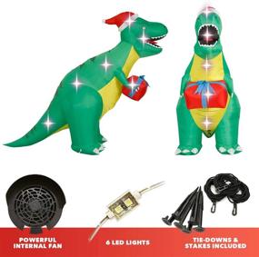 img 2 attached to 🎄 Holidayana T-Rex Dinosaur Christmas Inflatable - 8 ft Tall Tyrannosaurus Rex Gift Christmas Inflatable Outdoor Yard Decoration with LED Lights, Fan, and Stakes
