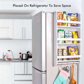 img 1 attached to 📦 Multi-functional Wood Organizer: Fridge Storage Rack with Paper Towel Holder, Spice Jars Rack, Wrap Rack, and Cabinets Adjustable Door Mount - Rustproof, Kitchen Shelf Storage Solution