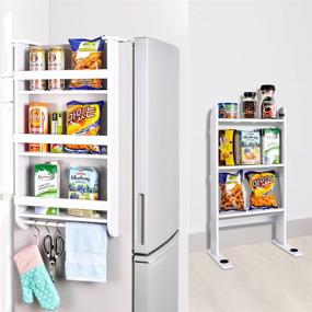 img 4 attached to 📦 Multi-functional Wood Organizer: Fridge Storage Rack with Paper Towel Holder, Spice Jars Rack, Wrap Rack, and Cabinets Adjustable Door Mount - Rustproof, Kitchen Shelf Storage Solution