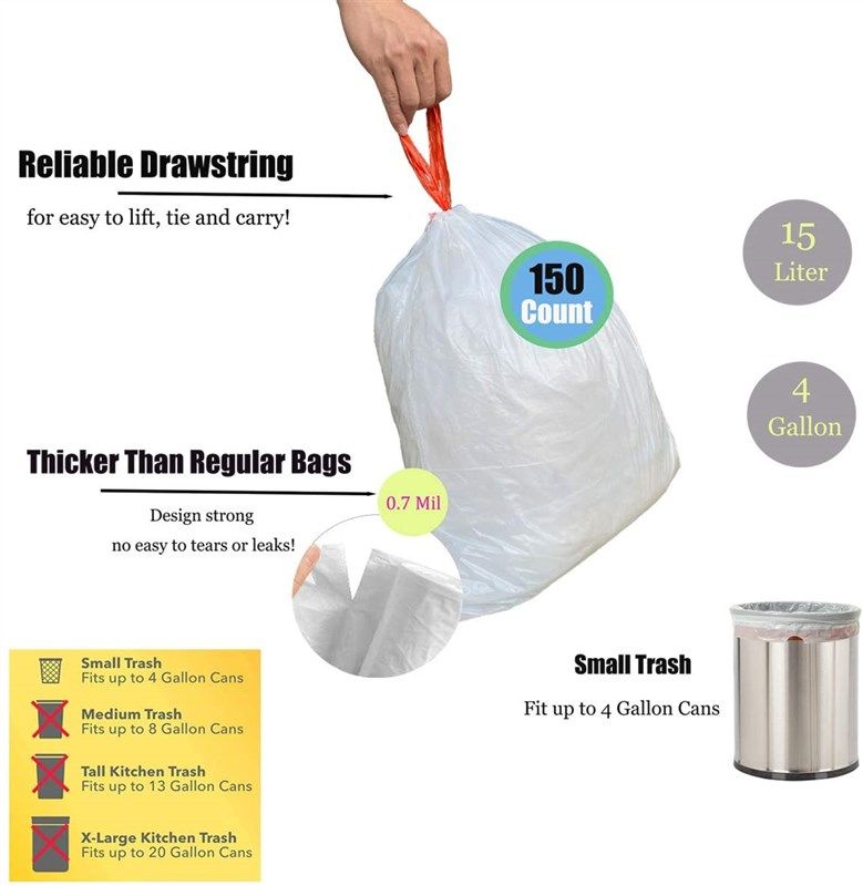 3-Gallon Small Trash Bags - 150 Count Unscented Garbage Bags for