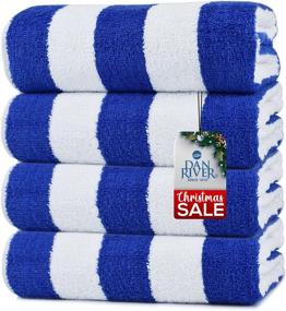 img 4 attached to 🏖️ DAN RIVER 100% Cotton Cabana Stripe Beach Towels - Large Pool Towels, Soft & Quick Dry - Beach Towels for Adults, Blue Striped Pool Towels, 500 GSM, 30x60 Inches, Pack of 4