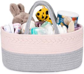 img 4 attached to COSYLAND Baby Diaper Caddy Organizer: Cotton Rope Large Capacity Tote Bag for Nursery Storage Bin Diaper Basket - Portable & Stylish Shower Gift