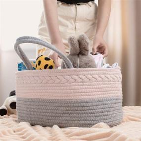 img 1 attached to COSYLAND Baby Diaper Caddy Organizer: Cotton Rope Large Capacity Tote Bag for Nursery Storage Bin Diaper Basket - Portable & Stylish Shower Gift