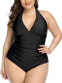 img 3 attached to 💃 Daci Women Plus Size Halter One Piece Swimsuits: Ultimate Tummy Control, Ruched Backless Bathing Suits with V-Neck Swimwear