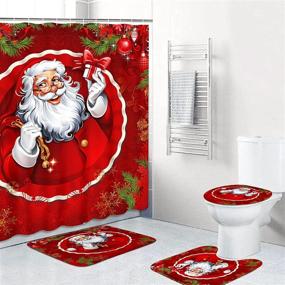 img 2 attached to 🛁 Santa Claus Red Ball Merry Christmas ArtSocket Shower Curtain Set with Non-Slip Rugs, Toilet Lid Cover, and Bath Mat - 72" x 72" Bathroom Decor Set