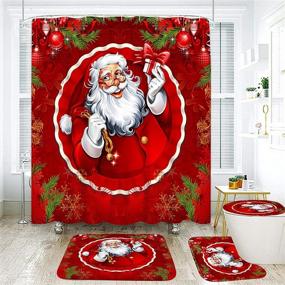 img 4 attached to 🛁 Santa Claus Red Ball Merry Christmas ArtSocket Shower Curtain Set with Non-Slip Rugs, Toilet Lid Cover, and Bath Mat - 72" x 72" Bathroom Decor Set