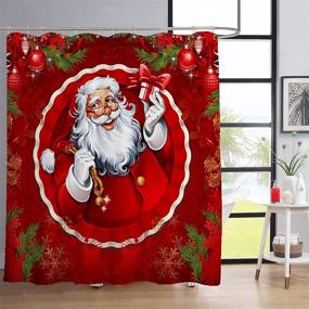 img 3 attached to 🛁 Santa Claus Red Ball Merry Christmas ArtSocket Shower Curtain Set with Non-Slip Rugs, Toilet Lid Cover, and Bath Mat - 72" x 72" Bathroom Decor Set