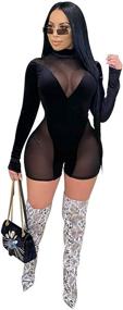 img 4 attached to Biz Chic Women's Sheer 👗 Mesh Long Sleeve Mock Neck Jumpsuit Romper