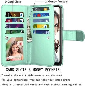 img 3 attached to 📱 Njjex Wallet Case for Samsung Galaxy A20/A30: 9 Card Slots PU Leather Folio Flip with Detachable Kickstand, Magnetic Phone Cover & Lanyard [Mint]