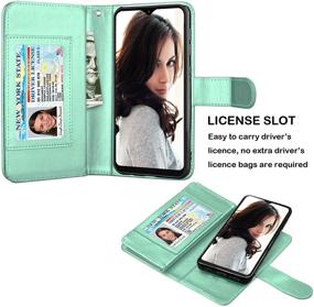 img 2 attached to 📱 Njjex Wallet Case for Samsung Galaxy A20/A30: 9 Card Slots PU Leather Folio Flip with Detachable Kickstand, Magnetic Phone Cover & Lanyard [Mint]