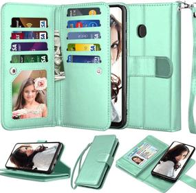 img 4 attached to 📱 Njjex Wallet Case for Samsung Galaxy A20/A30: 9 Card Slots PU Leather Folio Flip with Detachable Kickstand, Magnetic Phone Cover & Lanyard [Mint]