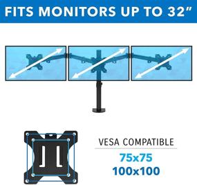 img 1 attached to 🖥️ Mount-It! Triple Monitor Mount - 3 Computer Screen Desk Stand | Clamp & Grommet Base | Fits 24", 27", 32" Displays | Universal VESA Pattern 75x75 and 100x100