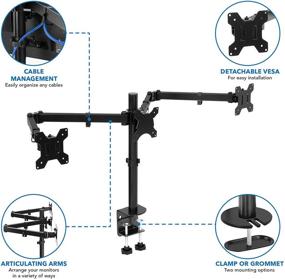 img 2 attached to 🖥️ Mount-It! Triple Monitor Mount - 3 Computer Screen Desk Stand | Clamp & Grommet Base | Fits 24", 27", 32" Displays | Universal VESA Pattern 75x75 and 100x100
