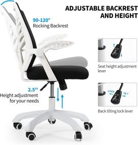 img 1 attached to 💺 NOBLEWELL Ergonomic Office Chair, Mid Back Mesh Computer Desk Chair with Lumbar Support, Flip-up Arms, Adjustable Backrest, Swivel Home Comfort Task Chair, Ideal for Teens, Women, and Adults – White