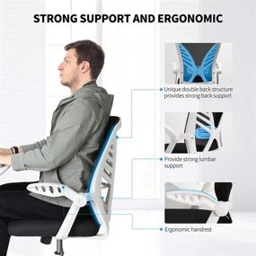 img 2 attached to 💺 NOBLEWELL Ergonomic Office Chair, Mid Back Mesh Computer Desk Chair with Lumbar Support, Flip-up Arms, Adjustable Backrest, Swivel Home Comfort Task Chair, Ideal for Teens, Women, and Adults – White