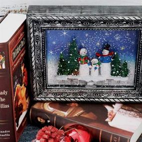 img 1 attached to Wondise Musical Snow Globe Picture Frame – Battery & USB Powered Glitter Swirling Christmas Decoration with Timer – Snowman Family Design